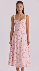 Pink floral corset midi dress, a homecoming dress pick