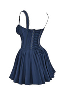 Woman wearing a French navy corset mini dress