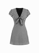 Nadia - Black Gingham Twist-Knot Mini Dress