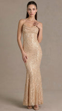 Celestia - Gold Embellished Open-Back Maxi Gown