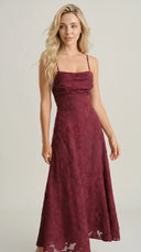 Romina - Wine Red Jacquard Slip Maxi Dress