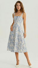 Marisol - Blue Floral Ruched Slip Midi Dress