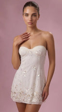Estelle - Ivory Embellished Bandeau Mini Dress