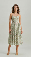 Camille - Sage Green Floral Corset Midi Dress