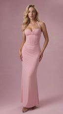 Valentina - Blush Pink Jersey Corset Bridesmaid Dress