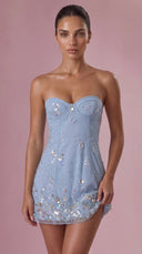 Estelle - Powder Blue Embellished Bandeau Mini Dress