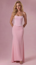 Adelina - Blush Pink Satin Corset Bridesmaid Dress