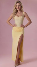 Élise - Butter Yellow Mesh Draped Bridesmaid Dress