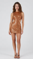 Mireille - Bronze Embellished High-Neck Mini Dress