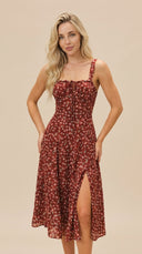 Talia - Wine Red Floral Slip Midi Dress