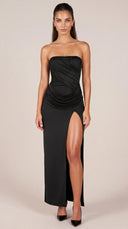 Calliope - Black Bandeau Draped Thigh-High Maxi Dress