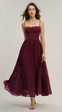 Seraphine - Wine Red Sweetheart Neck Flowy Maxi Dress