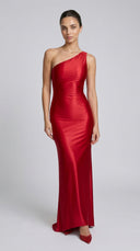 Solène - Rose Red Asymmetric Tie-Back Gown