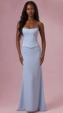 Adelina - Powder Blue Satin Corset Bridesmaid Dress