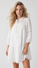 Gemma - White Lace-Trim Ruffle-Neck Mini Dress
