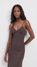 Ornella - Polka Dot Slip Midi Dress with Scarf