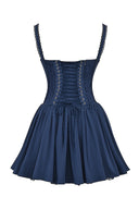 Woman wearing a French navy corset mini dress