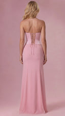 Adelina - Blush Pink Satin Corset Bridesmaid Dress