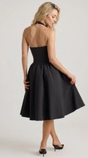 Arabella - Black Halterneck Bow-Detail Midi Dress