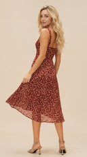 Talia - Wine Red Floral Slip Midi Dress