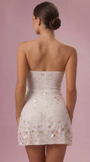 Estelle - Ivory Embellished Bandeau Mini Dress