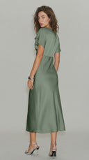 Sienna - Green Satin V-Neck Midi Dress