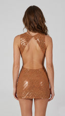 Mireille - Bronze Embellished High-Neck Mini Dress