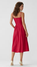 Romi - Red Square Neck Midi Dress with Pockets