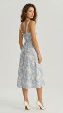 Marisol - Blue Floral Ruched Slip Midi Dress