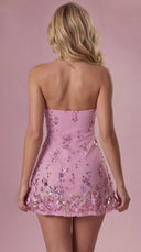 Estelle - Candyfloss Pink Embellished Bandeau Mini Dress