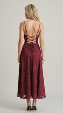 Romina - Wine Red Jacquard Slip Maxi Dress
