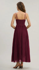 Seraphine - Wine Red Sweetheart Neck Flowy Maxi Dress