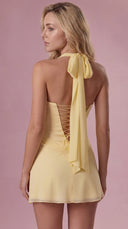 Coralie - Butter Yellow Satin Draped Mini Dress