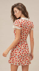 Flora - Red V-Neck Floral Lace Mini Dress