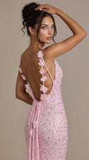 Celestia - Baby Pink Embellished Open-Back Maxi Gown