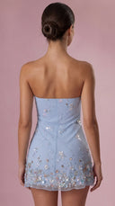 Estelle - Powder Blue Embellished Bandeau Mini Dress