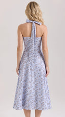 Serena - Blue Floral Print Halter Midi Dress