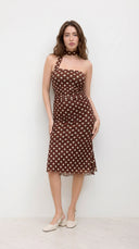 Beatrice - Chocolate Polka Dot Halter Choker Midi Dress