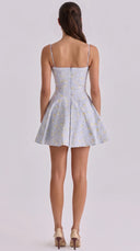 Aria - Blue Wildflower Floral Print Fit-and-Flare Mini Dress