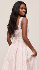 Allegra - Blush Ditsy Floral Lace-Up Corset Midi Dress