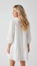 Gemma - White Lace-Trim Ruffle-Neck Mini Dress