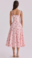 Fiamma - Pink Floral Print Corset Midi Dress