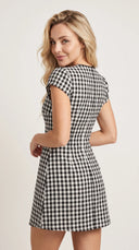 Nadia - Black Gingham Twist-Knot Mini Dress