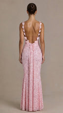Celestia - Baby Pink Embellished Open-Back Maxi Gown