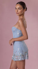 Estelle - Powder Blue Embellished Bandeau Mini Dress