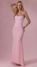 Adelina - Blush Pink Satin Corset Bridesmaid Dress