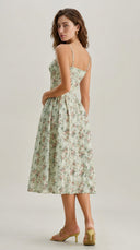 Camille - Sage Green Floral Corset Midi Dress
