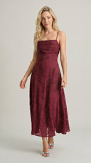 Romina - Wine Red Jacquard Slip Maxi Dress