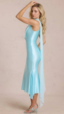 Vera - Soft Aqua Scarf-Detail Midaxi Dress