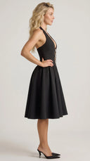 Arabella - Black Halterneck Bow-Detail Midi Dress